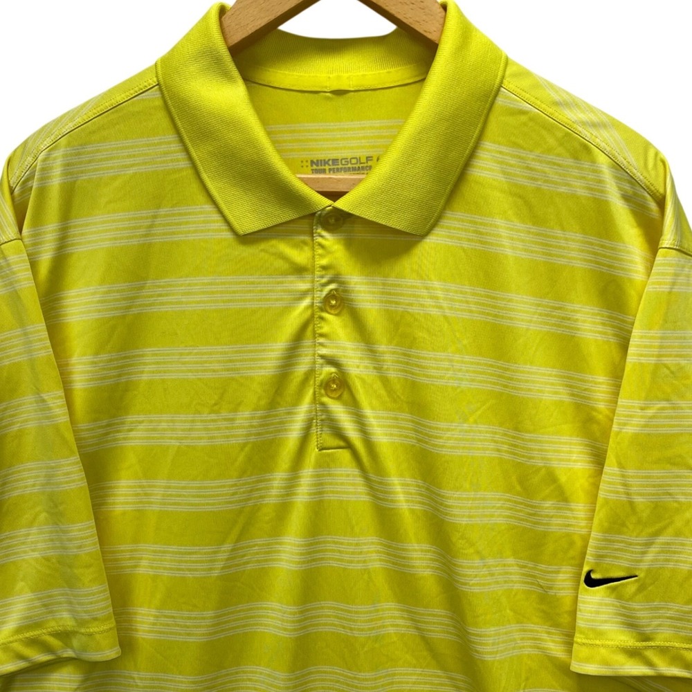 Nike Golf Tour Performance Mens 2XL Yellow Striped Dri-FIT Polo Shirt 452505-700